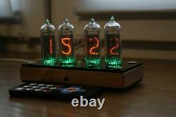 Nixie tube clock with 4x IN-14 tubes wooden black Remote Temperature