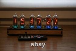 Nixie tube clock with IN-8-2 (fine 5) Desk plywood black Remote Auto Temperature