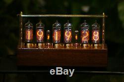 Nixie tubes clock in-14 handmade Mahogany Sapele wood veneered case steampunk