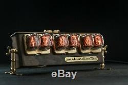 Past Indicator NIXIE TUBE CLOCK Soyuz-12 New of solid beech and brass