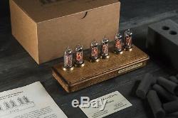 Past Indicator Nixie tube clock in oak and brass case
