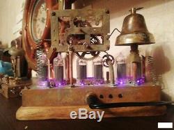 Retro Nixie Tube Clock on Soviet TubesIN-14 Vintage Hand Made SteamPunk Clock