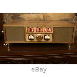 Retro Wooden Bluetooth Speaker Stereo IN-12 Nixie Tube Clock Wireless Charger