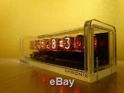 Unique retro style 6 x IN-12 Nixie Tubes Clock acrylic case & red led backlight