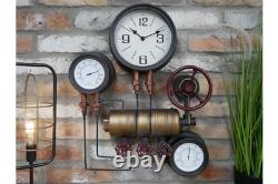 Wall Mounted Industrial Pipe Clock Pressure Gauge Style Home Decor